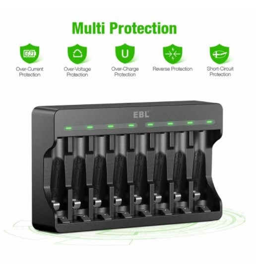 8 Bay Battery Charger w/ USB Charging Port for Rechargeable 1.5V AA AAA Battery62959511370753112