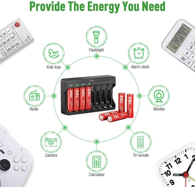 8 Bay Battery Charger w/ USB Charging Port for Rechargeable 1.5V AA AAA Battery62959511370753114