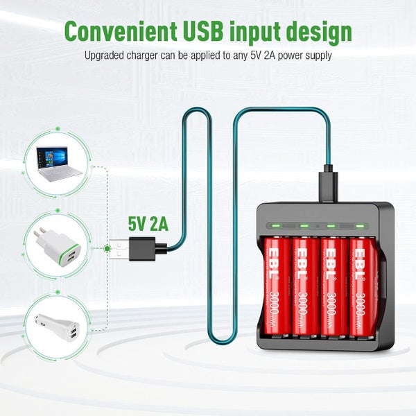 EBL 4-Bay AA AAA Charger for AA AAA Rechargeable Batteries62936667734017112