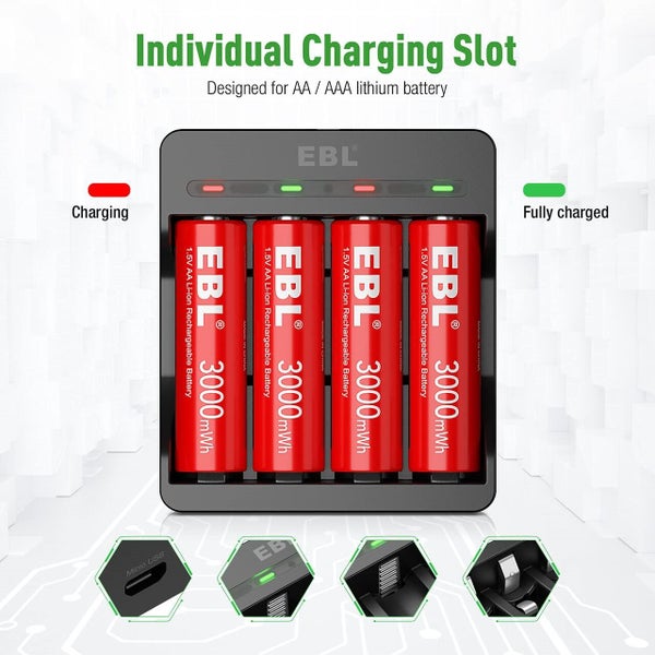EBL 4-Bay AA AAA Charger for AA AAA Rechargeable Batteries62936667734017113