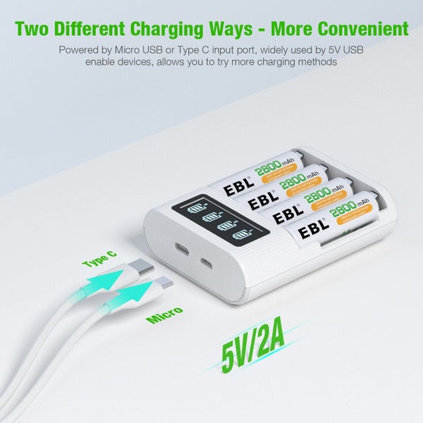 EBL 4Slots LCD Smart Charger for AA AAA NIMH NICD Rechargeable Battery -USB Port63864203518083111