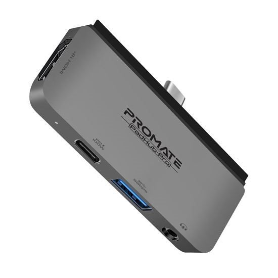 PROMATE 4-In-1 Multimedia Multi-Port Hub w/ USB-C Connector - Grey Carousel 1