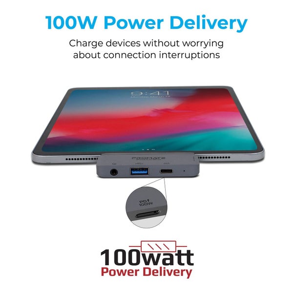 PROMATE 4-In-1 Multimedia Multi-Port Hub w/ USB-C Connector - Grey Carousel 2