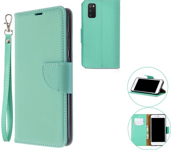 Galaxy A03s PU leather wallet case lichi grain finish green Carousel 1