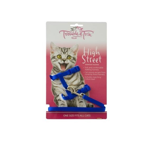 Trouble & Trix Cat Harness Set High Street-blue Carousel 1