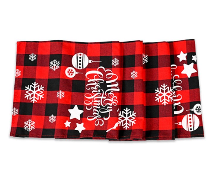 C48 Red and Black Grid Snowflake Table Runner Christmas Holiday Table Decor Carousel 1