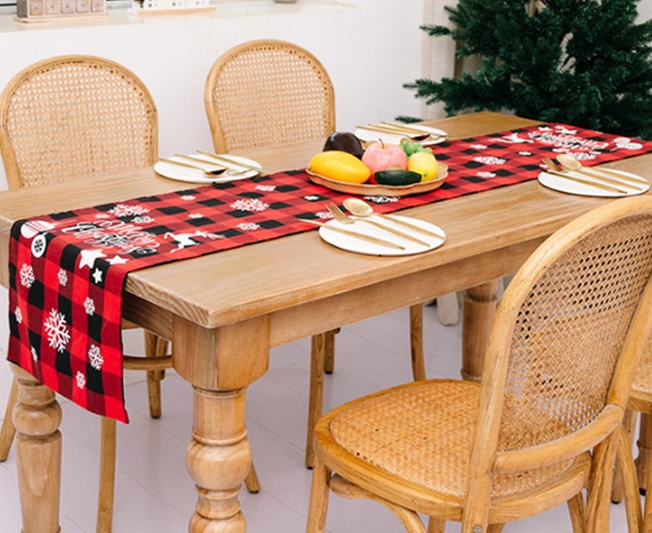 C48 Red and Black Grid Snowflake Table Runner Christmas Holiday Table Decor Carousel 2