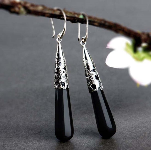 925 Sterling Silver Black Drop Earrings "Liliana Carousel 2