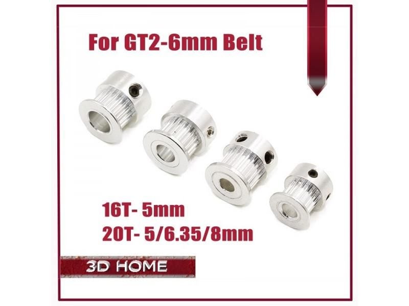 1Pcs GT2 Pulley 16/20 Tooth Bore 5mm 6.35mm 8mm Teeth Timing Gear Alumium For Carousel 1