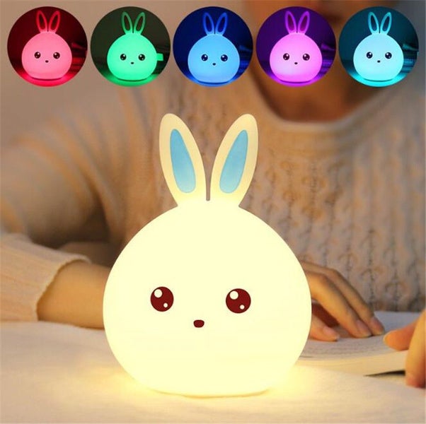 Night Light, Lovely Rabbit Silicone Lamp,Rechargeable, Tap can Change color Carousel 2