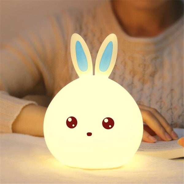 Night Light, Lovely Rabbit Silicone Lamp,Rechargeable, Tap can Change color Carousel 4