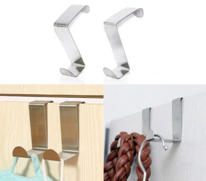 2PCS Over The Door Metal Hook Coat Towel Bag Hanger Silver Carousel 1