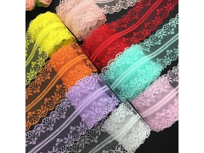10yds 40mm Wide Bilateral Handicrafts Embroidered Net Lace Trim Ribbon Carousel 2