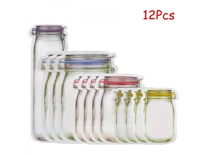 12 Pieces Mason Jar Zipper Bags Reusable Snack Saver Bags For Travel Kids Carousel 1