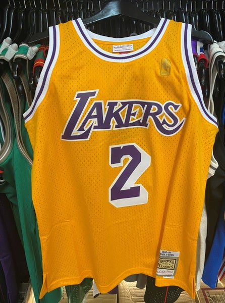 Los Angeles Lakers (Fisher 2) Mitchell & Ness Yellow & Purple Basketball Swin... Carousel 1
