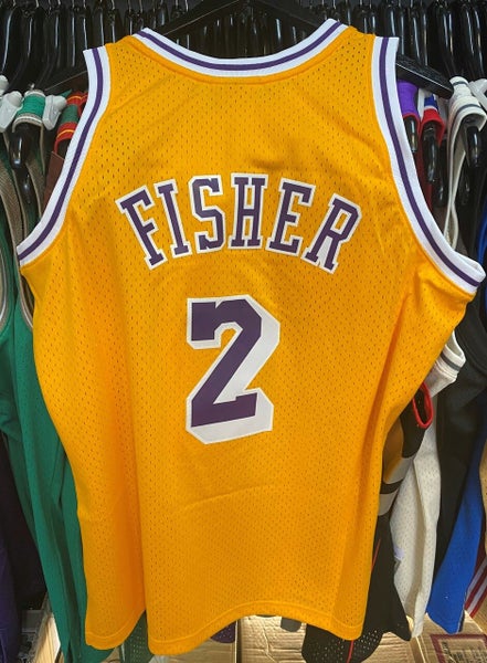 Los Angeles Lakers (Fisher 2) Mitchell & Ness Yellow & Purple Basketball Swin... Carousel 2