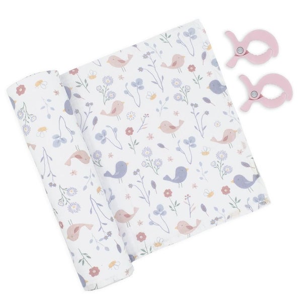 MUSLIN SWADDLE & PRAM PEGS - SWEET TWEET Carousel 1