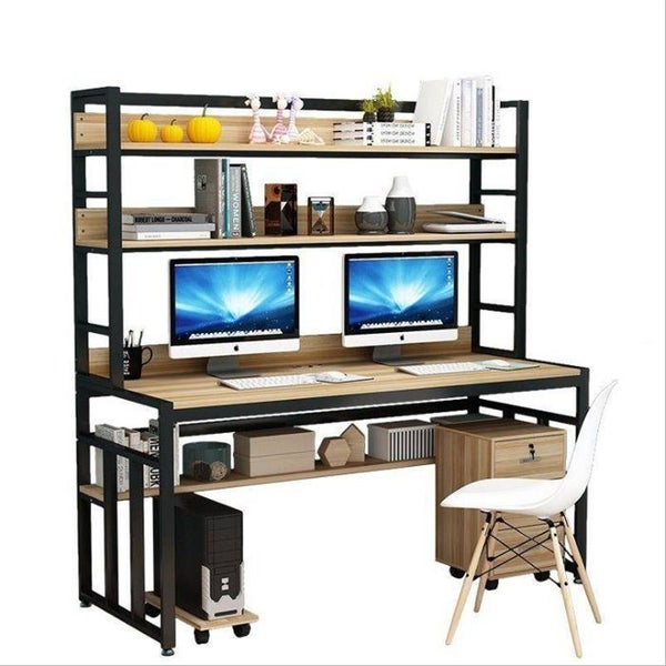 Computer Desk with Multi-layered storage shelving - Natural wood look Carousel 7
