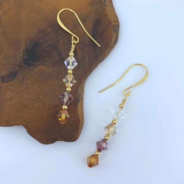 Gold Drop Crystal Earrings "Geraldine" (Ombre Topaz) Carousel 2