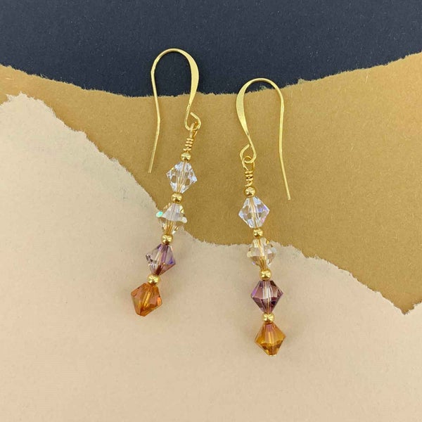 Gold Drop Crystal Earrings "Geraldine" (Ombre Topaz) Carousel 1