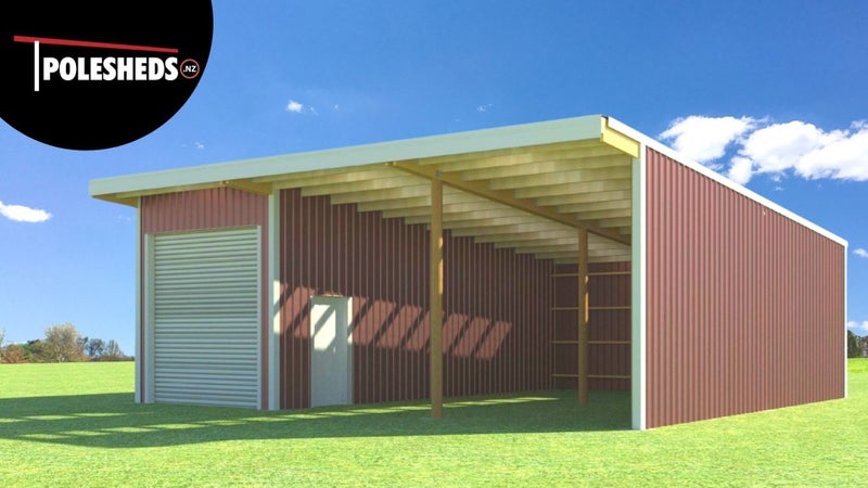 Farm Shed Kitset Lean-to 3 Bay 1 Enclosed 97.2sqm Carousel 1