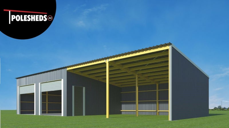 Farm Shed Kitset Lean-to 4 Bay 2 Enclosed 151.2sqm Carousel 1