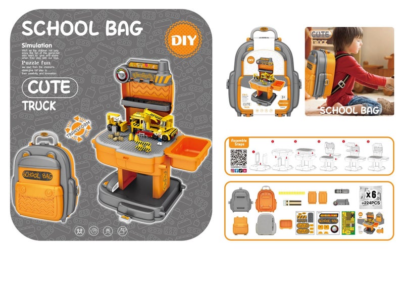 Toy Tool Kit Play Engineering Building Block Schoolbag 239PCS Carousel 1