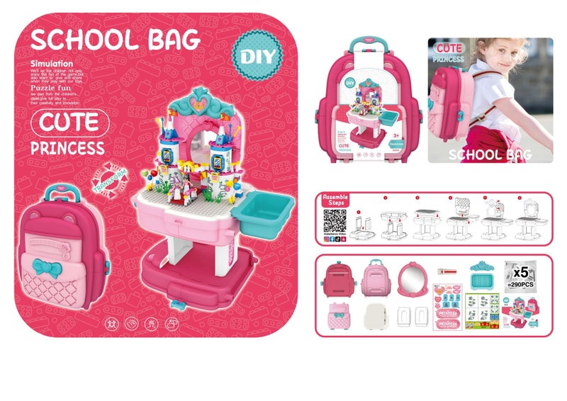 Toy Kit Play Castle Building Block Schoolbag 303PCS Carousel 2