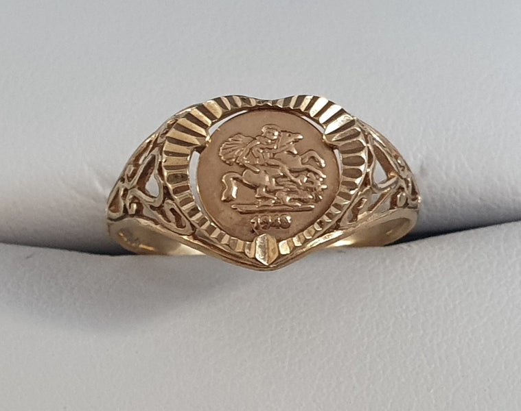 Lovely Vintage 9ct Gold St George Coin Ring Carousel 1