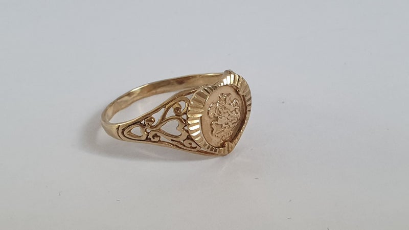 Lovely Vintage 9ct Gold St George Coin Ring Carousel 2