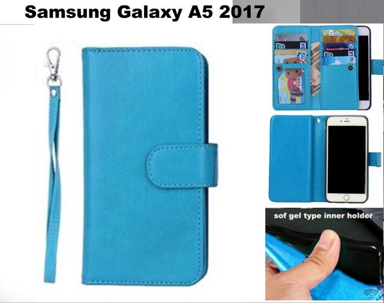 Galaxy a5 2017 case 8-card multifunction leather wallet lanyard id tur Carousel 1