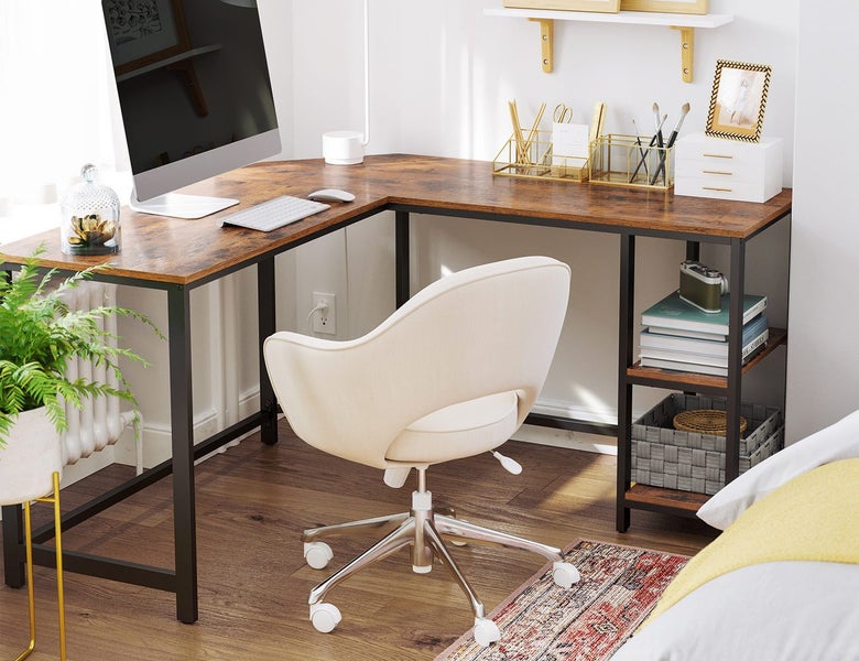 Vasagle L-Shape Desk with Shelves Carousel 1
