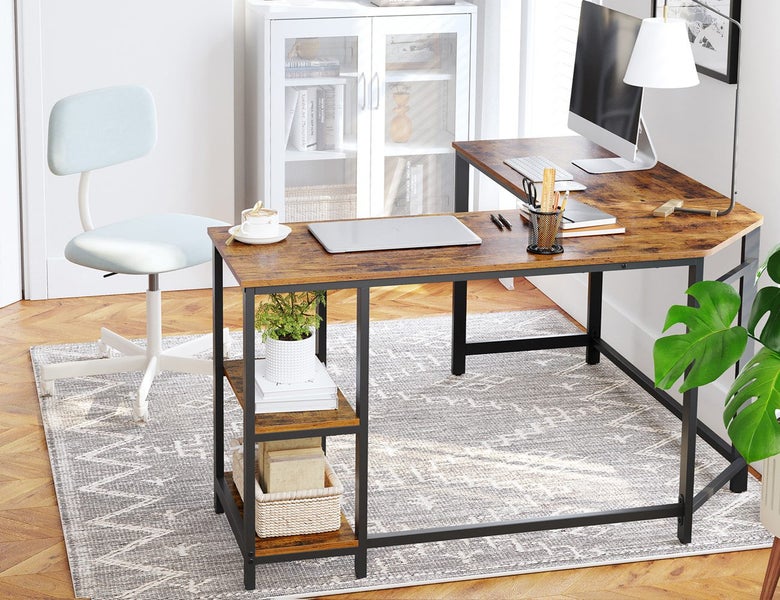 Vasagle L-Shape Desk with Shelves Carousel 2