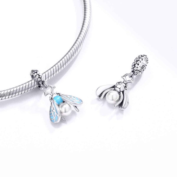 925 Sterling Silver Charm with dangling Blue Moth Carousel 2