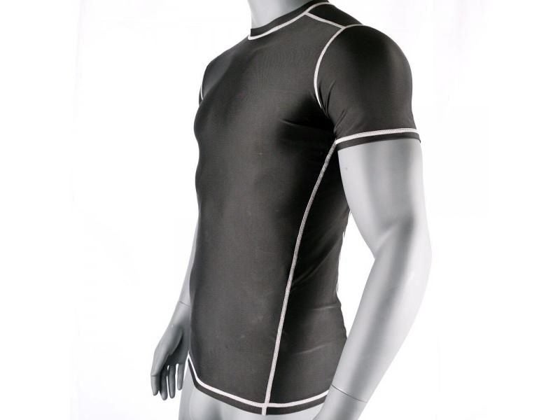 Mens Short Sleeve Swimming Surfing Rash Guard Black White Color Shirt Carousel 1