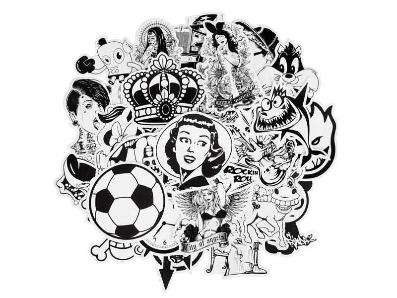 50pcs Black White Random Stickers Punk Anime JDM Sticker For Kid DIY Luggage Carousel 1