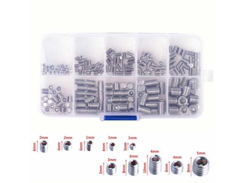 NEW 200pcs Stainless Steel Hex Socket Set Screw Grub Screws Assortment Kit Carousel 1