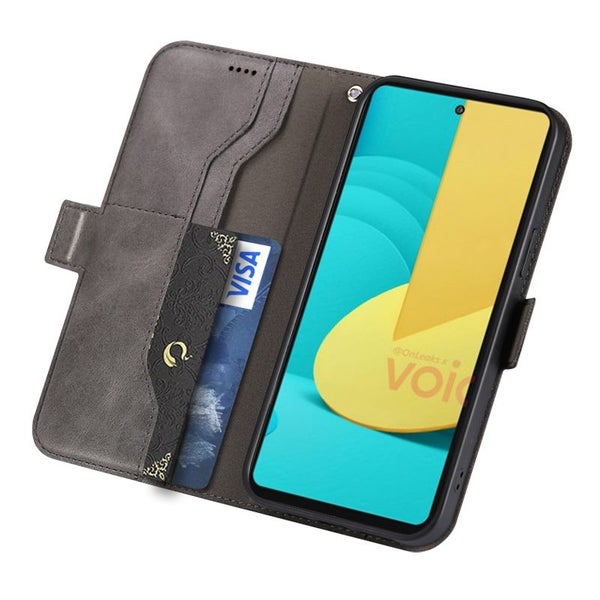 Galaxy A30 wallet case cowhide finish side magnet buckle grey Carousel 4
