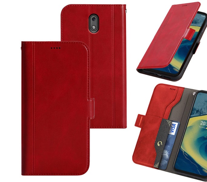 Nokia 2 wallet case cowhide finish side magnet buckle red Carousel 1