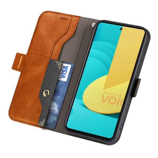 Oppo Reno 12 F 5g wallet case cowhide finish side magnet buckle tan Carousel 4