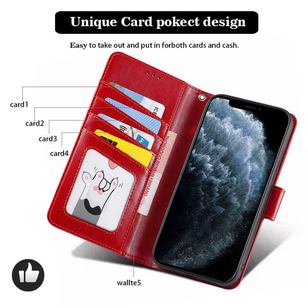 Oppo a78 5g PU leather wallet case cowhide finish lanyard red Carousel 6