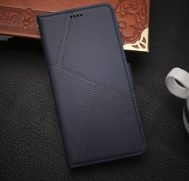 Oppo R7 PU leather wallet case embossed dot pattern navy Carousel 2