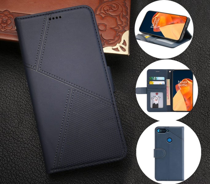 Xiaomi Mi 8 Lite PU leather wallet case embossed dot pattern navy Carousel 1