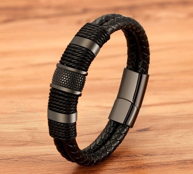 Men's Woven Leather Bracelet Stainless Steel -- new Carousel 1