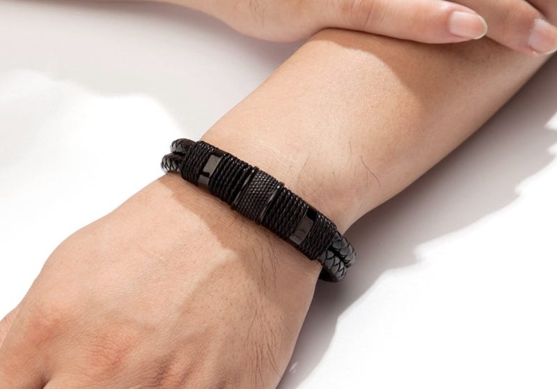 Men's Woven Leather Bracelet Stainless Steel -- new Carousel 2