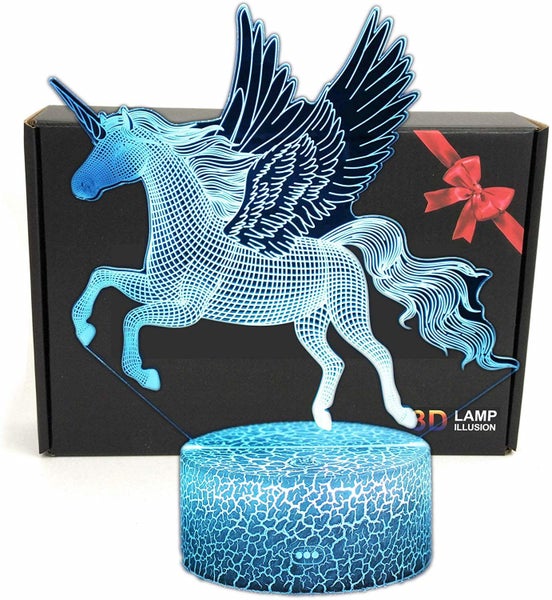 Unicorn 3D Night Lamp LED Light, Power By USB, 7 Changeable colors Carousel 7