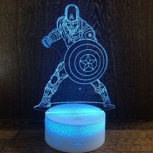 Caption America 3D Night Lamp LED Light, Power By USB, 7 Changeable color Carousel 1