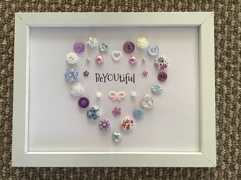 Beautiful handmade button picture “BeYOUtiful” framed gift Carousel 2