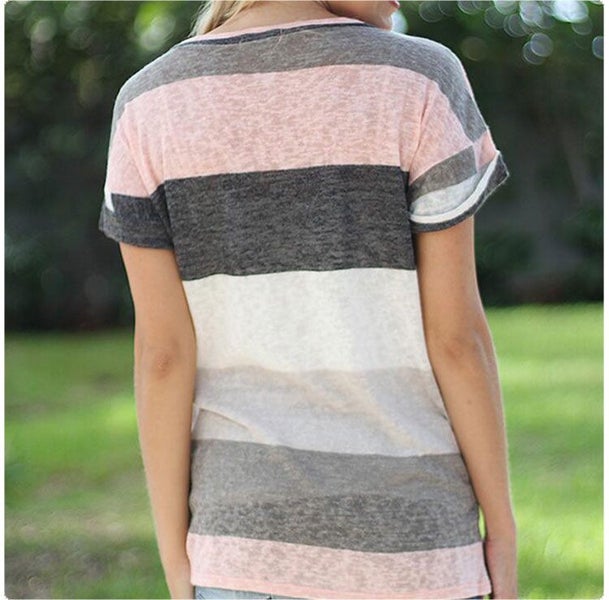 2XL Pink Rainbow Stripe Shirt Short Sleeve Deep V Neck Shirt-FZ9876P Carousel 5
