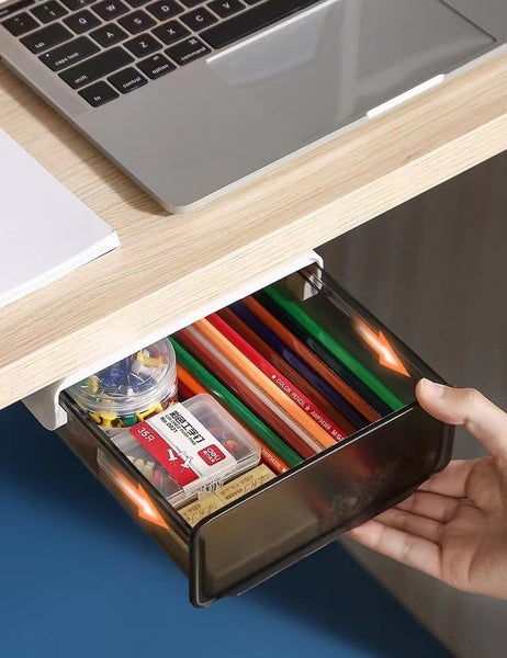 Under Desk Drawer, Pencil Pens Keys Makeup Sundries Storage Box - Grey Carousel 1